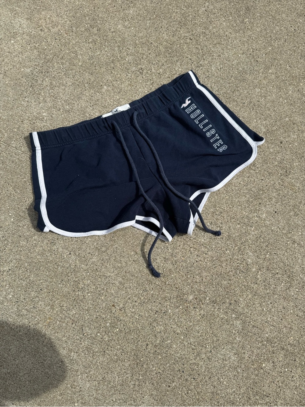 Hollister Navy Drawstring Lounge Shorts with White Piping